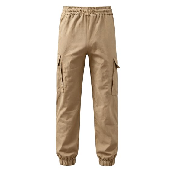 SJLDQY Boys Cargo Pants Pull on Elastic Waist Baggy Pants Fall Solid Color Straight leg Joggers with Pockets