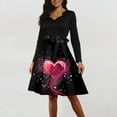 thumbnail image 5 of Valentine Dress for Women 1950S Retro Long Sleeve V-Neck Cocktail Dresses with Belt 3D Love Heart Printing A-Line Dress Watermelon Red M, 5 of 6