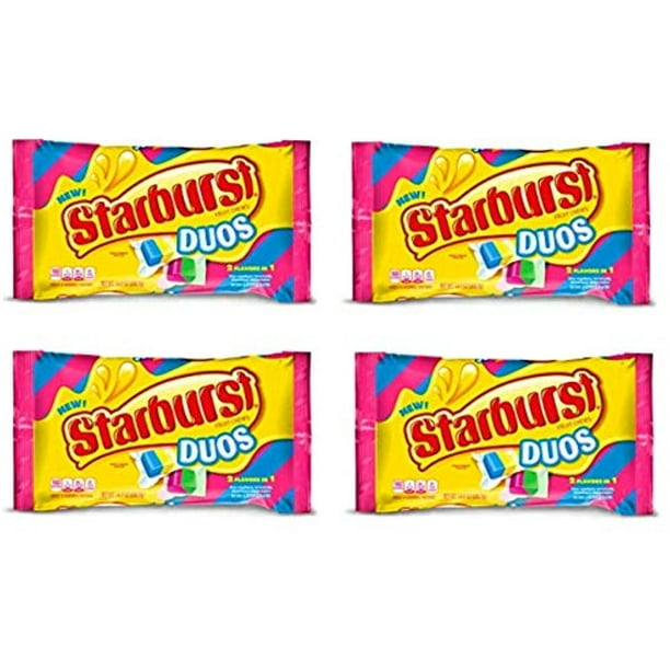 Starburst Duos Candy Chews, 2 Flavors In 1 Pack Of 4 Bags 14 Oz Per Bag Blue Raspberry