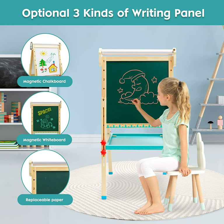 Kids Easel with Paper Roll Double-Sided Whiteboard & Chalkboard Standing  Easel with Numbers and Other Accessories for Kids and Toddlers (Penguin) 