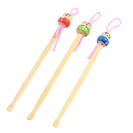 Bamboo Ear Pick Spoon Curette Ear Wax Remover Cartoon Doll Decor 3 Pcs