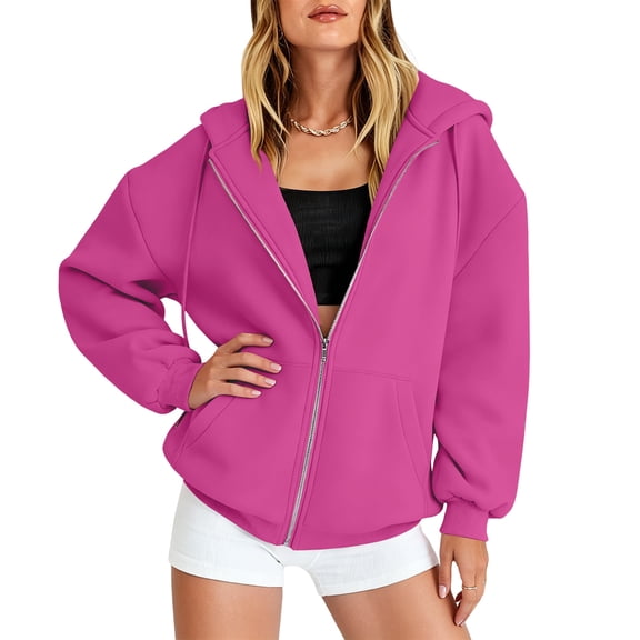 Resicozy Zip Up Hoodies for Women Y2K Sweatshirt Casual Long Sleeve Hoodies Oversized Fall Spring Winter Jacket with Pockets Hot Pink S