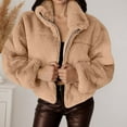 thumbnail image 2 of DHFJKG Jackets For Women Crop Top Fluffy Solid Color Long Sleeve Stand Collar Zip Up Jacket Outwear Trendy Outerwear, 2 of 5