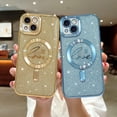 thumbnail image 4 of Case for iPhone 15 Plus Magnetic Glitter Clear Case, [Compatible with Magsafe] Luxury Plating Love Heart Design, Full Camera Lens Protector Soft TPU Protective Case for Women 6.7"-Blue, 4 of 13