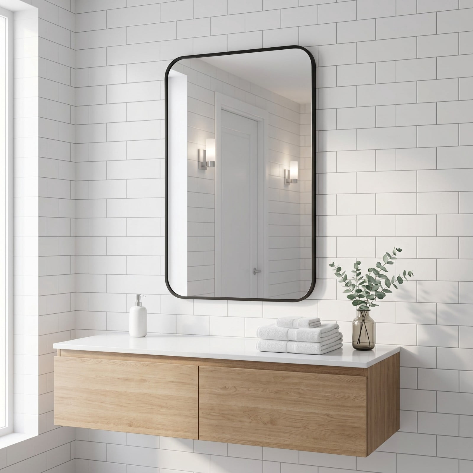 Gleamira 16"x24" Bathroom Mirror Wall-Mounted Mirror with Rectangular Metal Frame, Black