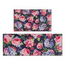 Pioneer Flower Floral Print Pattern Kitchen Rugs Sets Of 2,Anti Fatigue Kitchen Mat Rugs Non Slip Washable,Decorative Kitchen Floor Mats for Kitchen,Sink,Laundry,17"x30" 17"x47"