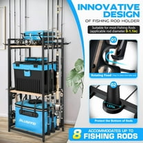 3 Tier Fishing Rod Holder, Fishing Gear Organizer for Garage, Storage Rack for 8 Rods, Fishing Equipment Organizer