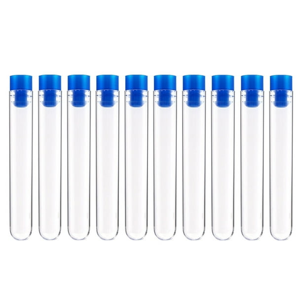 EeaseMX 50 tubos de ensayo desechables con tapas azules para laboratorio (tubos de ensayo de plástico)