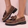thumbnail image 5 of Women’s Summer Loafers Plus Size Slip On Chunky Heel Low Heel Plaid Bowknot British Style Niche Versatile Outdoor Trendy Brown 7, 5 of 9