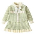 thumbnail image 4 of TBWNWG Girls' Dresses Toddler Long Sleeve Bow Cardigan with Ruffles Checked Skirt 2-Piece Set Children's Autumn Winter Casual Dress for Girls,Sizes 5-6 Years, 4 of 7