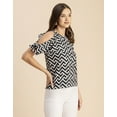 thumbnail image 3 of Moomaya Cold Shoulder Band Collar Short Sleeve Printed Top - Women's Trendy Top, 3 of 9