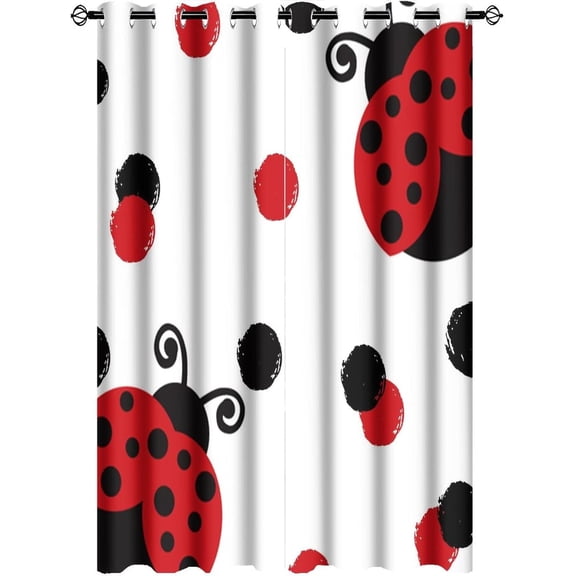 Cute Red Ladybug Blackout Curtains for Bedroom,Watercolor Cartoon Girl Room Decor Red&Black Dot Design Grommet Thermal Insulated Room Darkening Curtains Window Treatments 2 Panels 63L x 21W