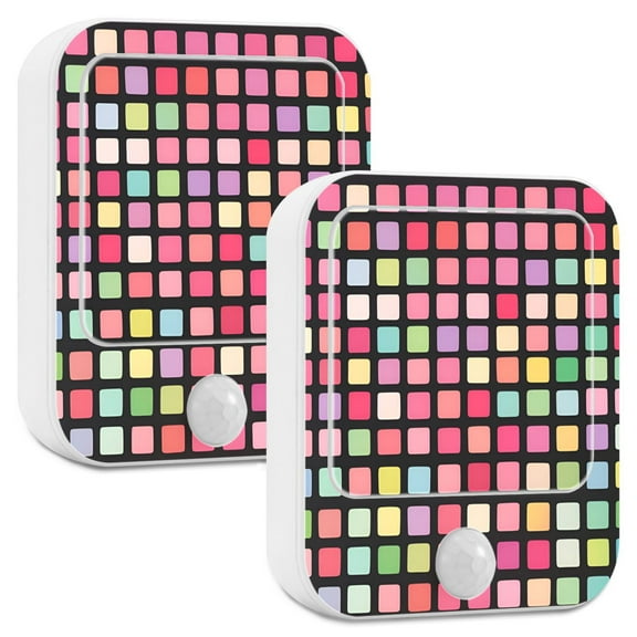 Yayeee 2-Pack Plug in LED Night Lights with Light Sensors Motion Detectors, Colorful Block Pattern