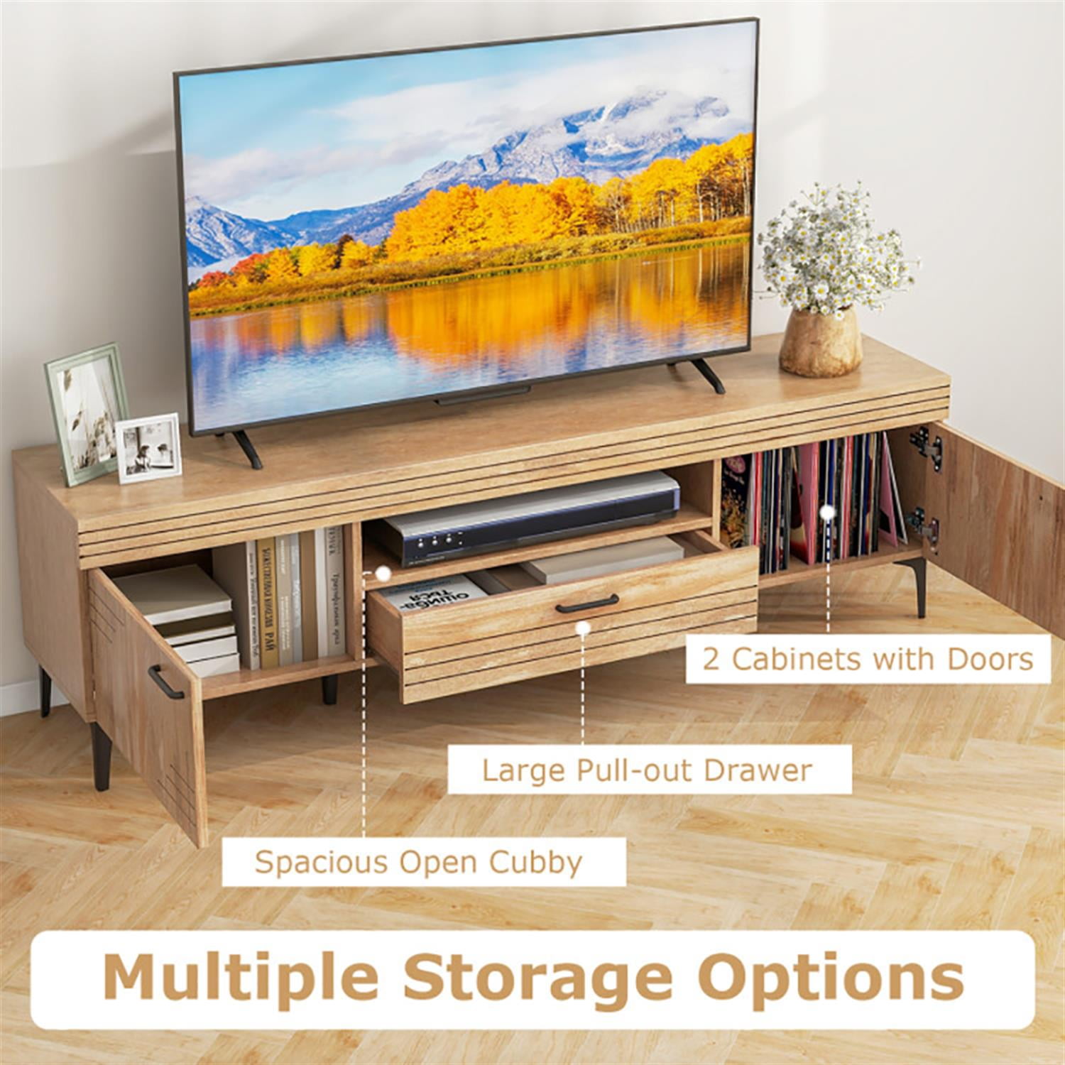 Demi Bonn TV Stand for 65" TVs, Entertainment Center with 2 Cabinets and Storage Drawer, Modern Media TV Console Table for Living Room Bedroom, Beige