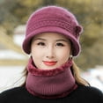 thumbnail image 5 of WMTBSRSW 2-Pieces Winter Hat Scarf Set, Knit Warm Beanie Hat with Brim Fleece Lined Neck Warmer Slouchy Visor Hats Scarf for Women, 5 of 7