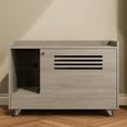 thumbnail image 3 of Hidden Cat Litter Box Enclosure Furniture with Silent Wheels, Modern Gray Side Table Pet House Cabinet for Living Room & Bedroom, 3 of 9