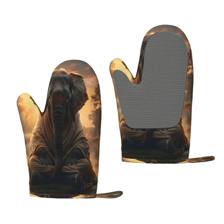 

Lafuoo Lake Meditating Elephant Pattern Silicone Anti-Scalding Gloves Hanging Rope Gloves are Suitable for Kitchen Utensils for Kitchen Baking Cooking Outdoor Barbecue