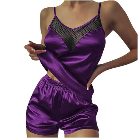 

BELLZELY Pajamas for Women Plus Size Clearance Women Fashion Solid V-Neck Hollow Out Sleveeless Leisure Lounge Wear Sleepwear Suit