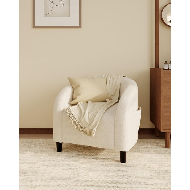 Fauteuil Tonneau d'Appoint, Fauteuil Tonneau Rembourré, Fauteuil Club Rond Doux, avec Coussin Doux et Dossier en U, pour Salon, Chambre, Réception de Bureau