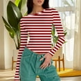 thumbnail image 6 of T-Shirts for Women Long Sleeved Round Neck Printing Slim Tight Fitting Pit Stripe Top for Women, 6 of 7
