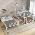 thumbnail image 5 of Harper & Bright Designs Full Size Triple Bunk Bed with Safety Guardrails, Full over Full over Full Metal Bunk Bed Frame for Boys and Girls, Light White, 5 of 12