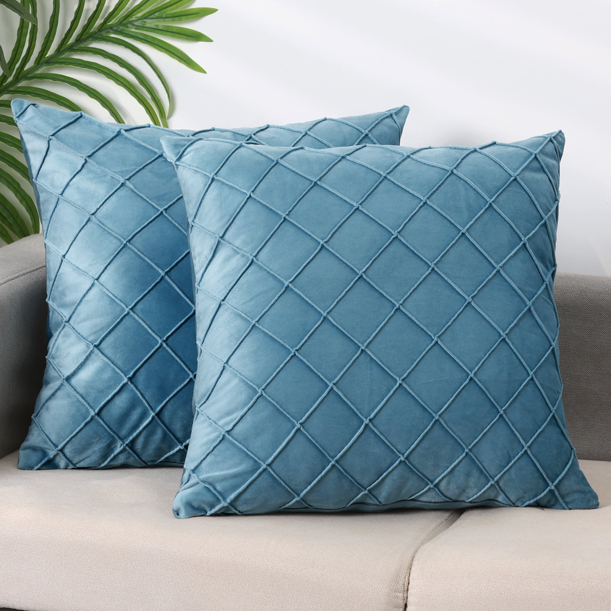Unique Bargains Velvet Decorative Pillow Covers Geometric Textured Cushion Covers 2 Pcs Blue 18" x 18"