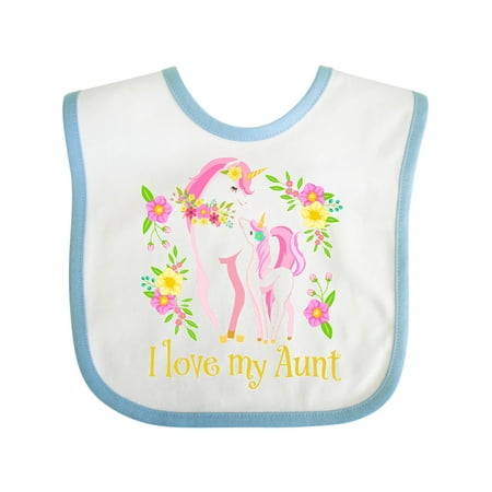 

Inktastic I Love My Aunt Unicorn with Pink and Yellow Flowers Gift Baby Boy or Baby Girl Bib