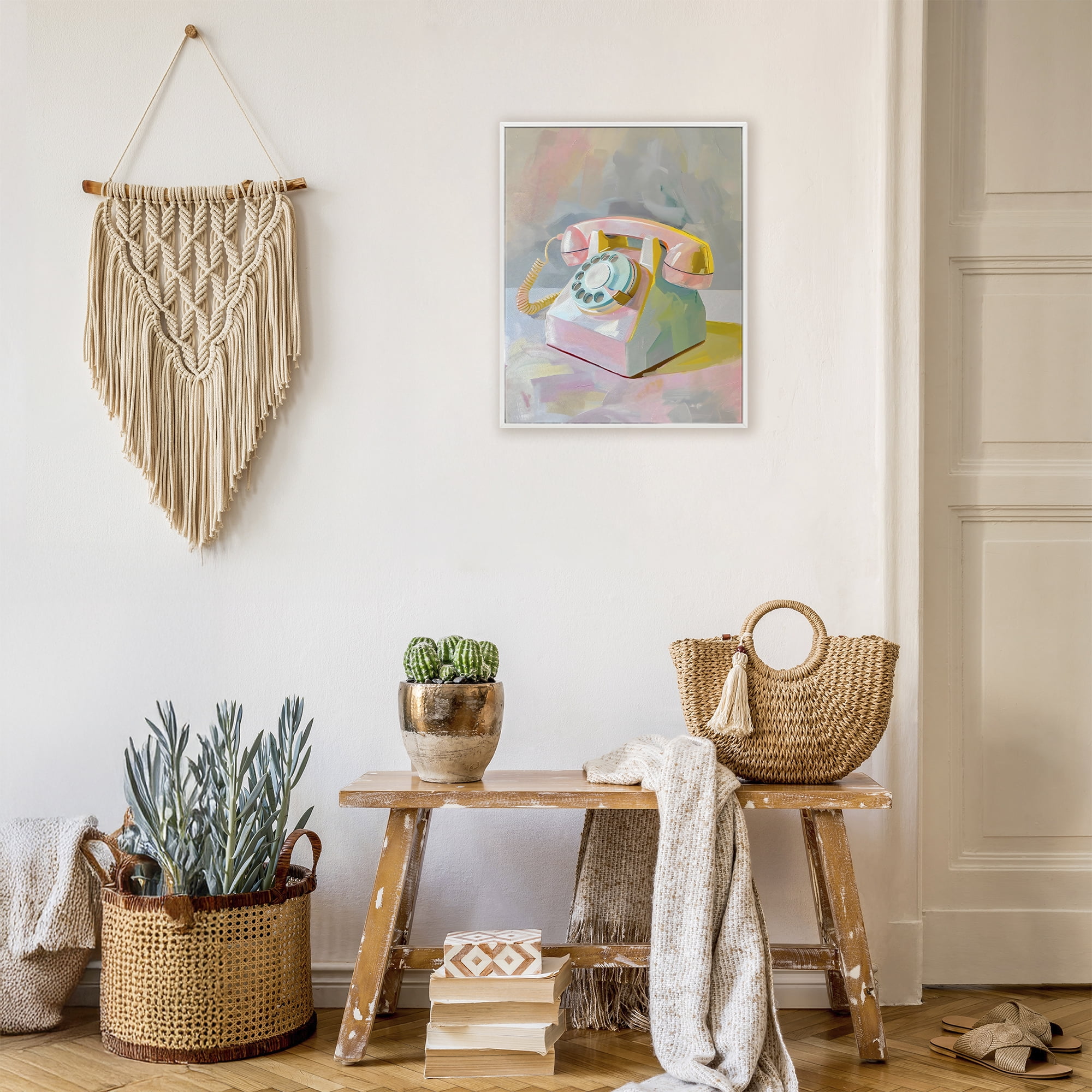 Stupell Industries Retro Telephone in Pastels White Framed Giclee Art, design by The Prints Vibe