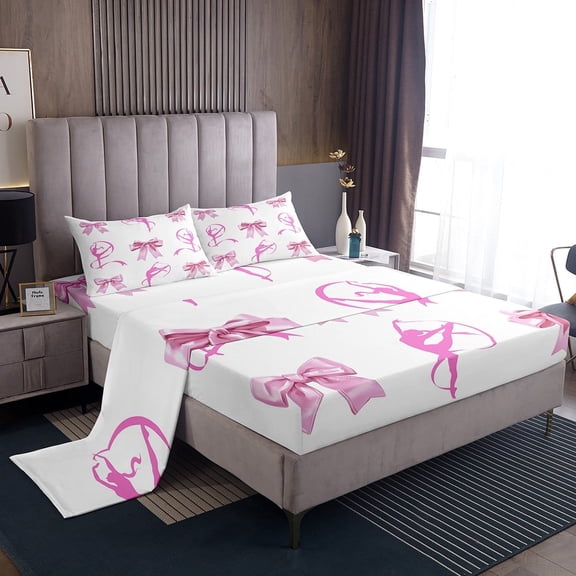 Erosebridal Kawaii Bowknot Sheet Set Twin,Gymnastics Dance Bedding Sets Twin Size,Dreamy Princess Twin Sheet Sets,Lightweight Girls Bedroom Decor,3pcs