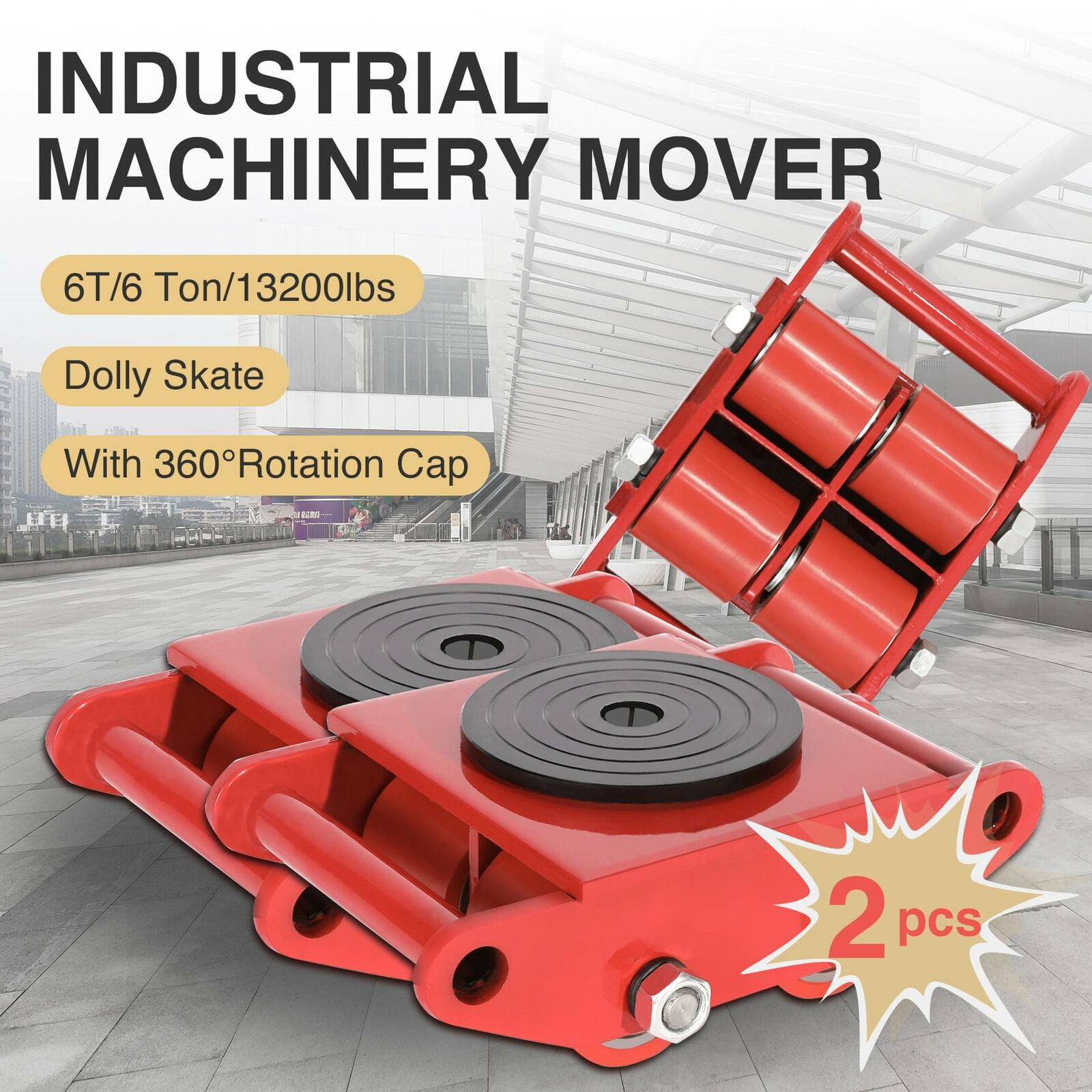 2PCS Industrial Machinery Mover w Swivel Cap 6T Dolly Skate Roller Swivel Plate 