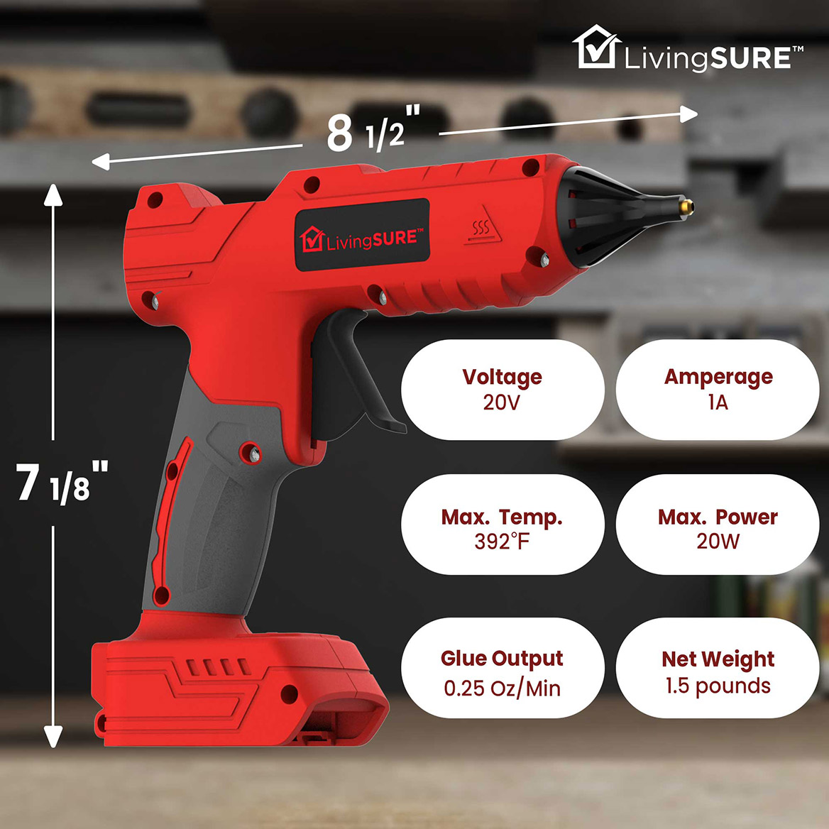 Cordless Hot Glue Gun by LivingSURETM Fast Preheating Hot Melt Glue Gun includes 20pcs Glue Sticks Ergonomic Easy Grip Handle - Battery Not Included