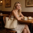 thumbnail image 6 of Large Capacity Rope Woven Tote Bag, Solid Color Casual Straw Bag, Stylish Vacation Style Handbag for Women, Perfect for Beach, Outdoor Travel and Daily Casual Outfit Matching, Beige, 6 of 8