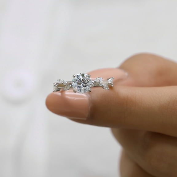 JEWELEGANT 2.28 Ct Round & Marquise Cut Moissanite Engagement Ring , Leaf & Branch Ring for Women
