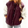 thumbnail image 4 of UQJfacai Corduroy Jacket Women Fuzzy Sherpa Long Sleeve Button Down Winter Coats Color Block Patchwork Warm Casual Outerwear with Pockets, 4 of 9