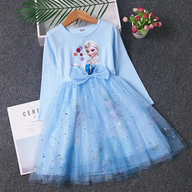 Disney Girl Frozen Anna Elsa Kids Princess Lentejuelas Vestidos Niño Cosplay Lentejuelas Ropa Adolescente Vestido de cumpleaños Fiesta Vestidos18M Tag-90 Gao Jinjia LED