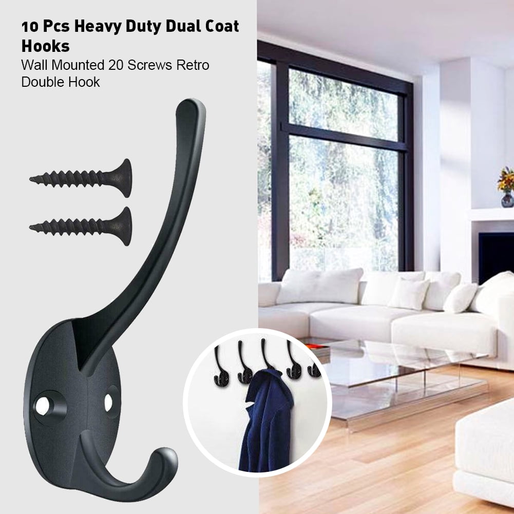 1//10PCS Heavy Duty Dual Coat Hooks Wall Mounted 20 Screws Retro Double Hook US