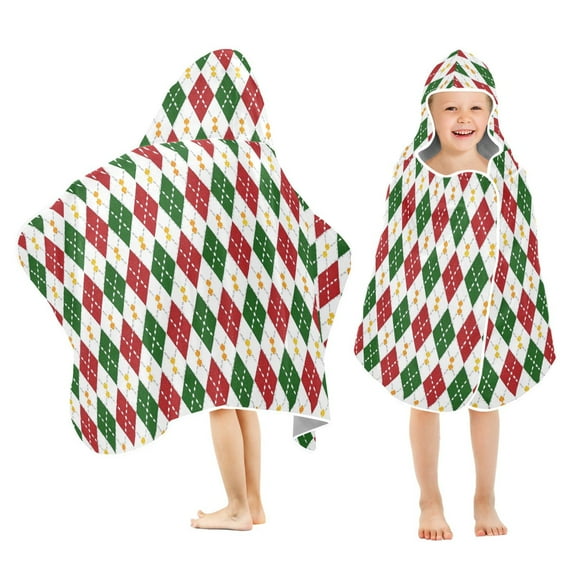 joogoo Red Green Checkered Kids Hooded Beach Towel Baby Bath Towel 23.5"x50"