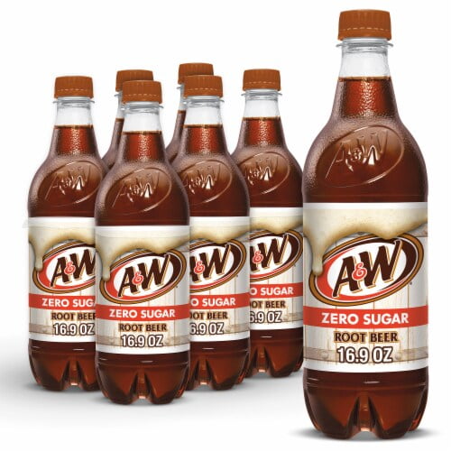 A&W Root Beer Zero Sugar Soda Bottles 6 pk / 16.9 fl oz - Pack of 2