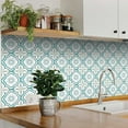 thumbnail image 2 of Mi Alma Removable Vinyl Floral Turquoise Backsplash Tile Stickers, 24pcs, 2 of 11