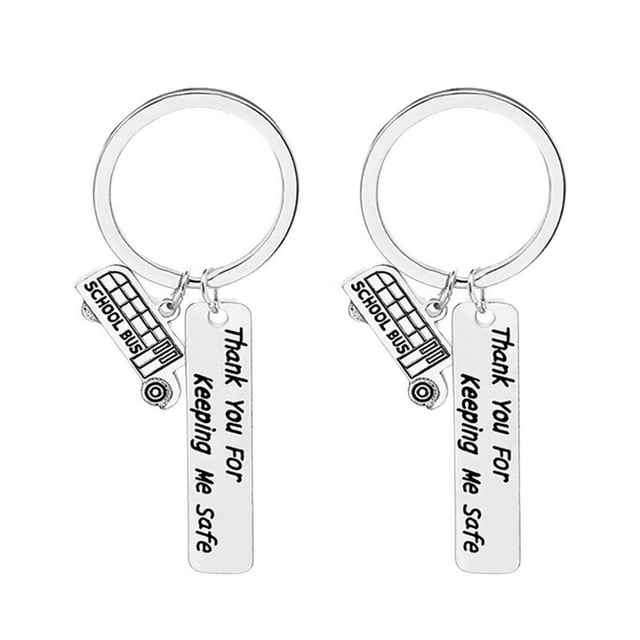 2pcs Safe Driving Gift Keychains Letter Printing Key Holder School Bus Pendant Alloy Key Rings Craft Ornaments