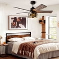 thumbnail image 2 of Farmhouse Ceiling Fan with Lights, 48 Inch Vintage Ceiling Lights with Remote Control, Glass Cover, 5 Dual-side Finishes Plywood Blades, Quiet DC 6 Speed Motor, Timing, for Home Outdoor Indoor, Black, 2 of 9