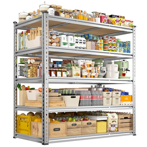 5-Tier Heavy Duty Metal Shelving Unit, 48" W x 24" D x 72" H, Adjustable Garage Storage Shelves, 2645 LBS Capacity, Silver