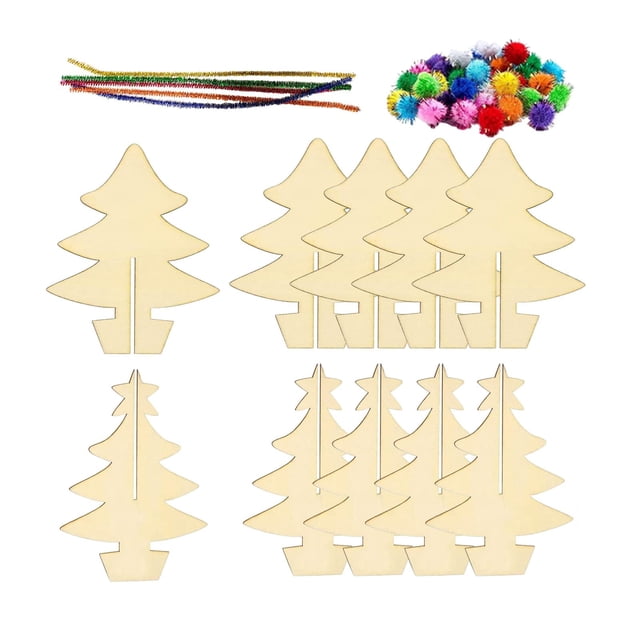 Christmas Tree Wood Slices Painting Set Unfinished DIY Paint Set for Party Favor 5pcs Set