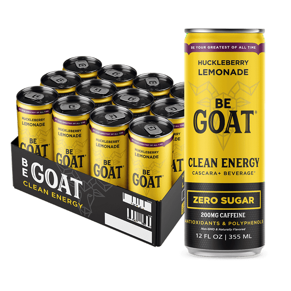 BeGOAT Huckleberry Lemonade Zero Sugar Clean Energy Drink, 12 oz can (12 Pack)