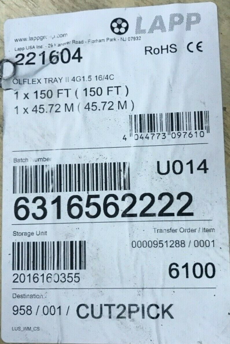 NEW Lapp Kabel 221604 16/4C OLFLEX Tray II Flexible Tray Cable TCER