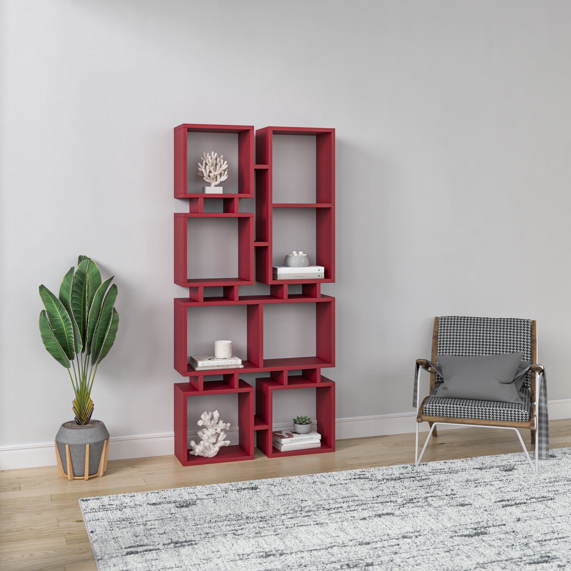 Ada Home Decor Furniture 4 Tier Open Shelf Burgundy Bancroft Modern Bookcase