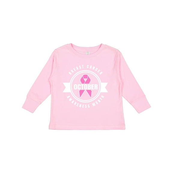 Inktastic October Breast Cancer Awareness Month Badge Boys or Girls Long Sleeve Toddler T-Shirt