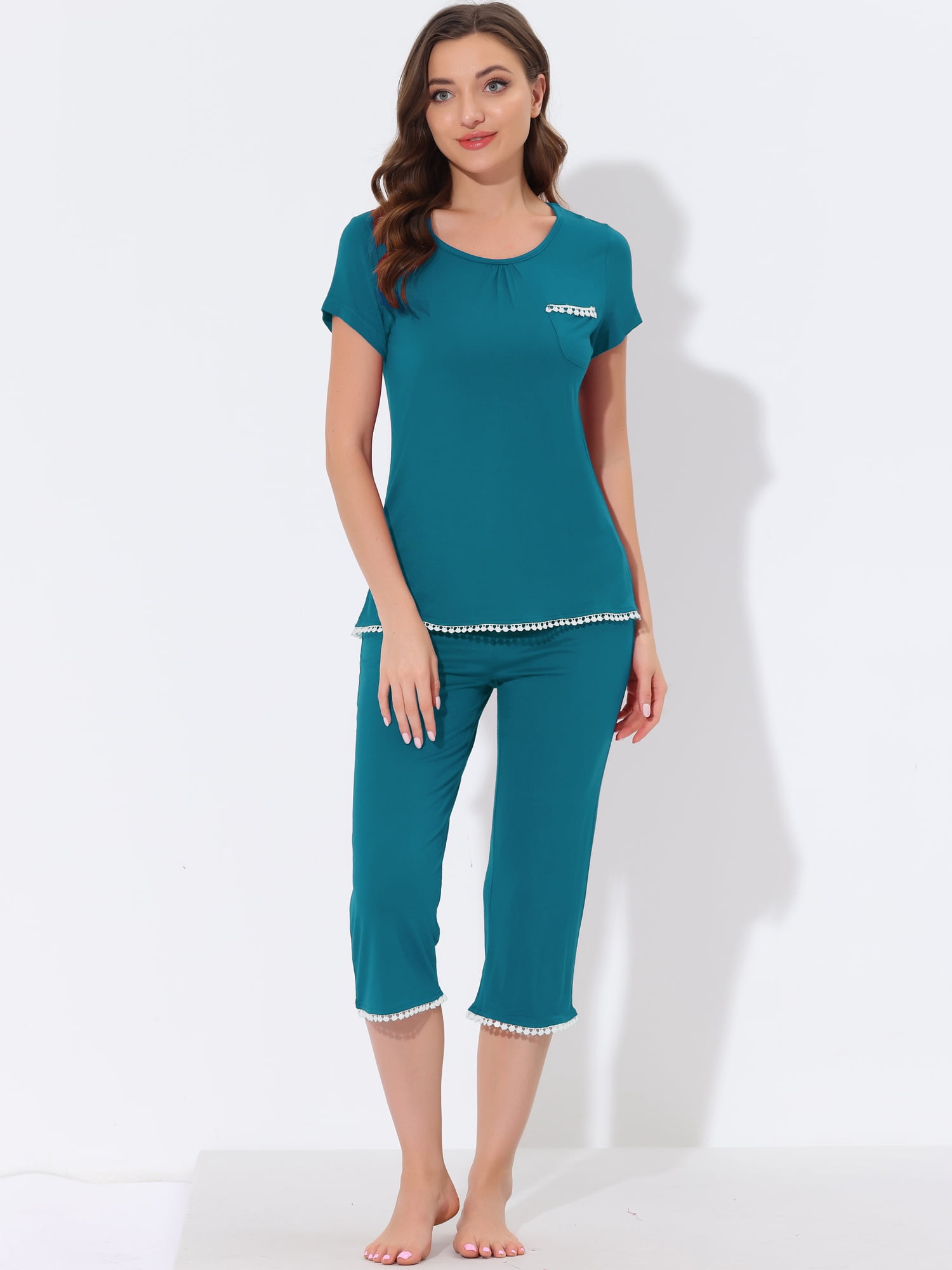 DARING DIVA Women's Round Neck Casual Pajama Sets XS Peacock Green