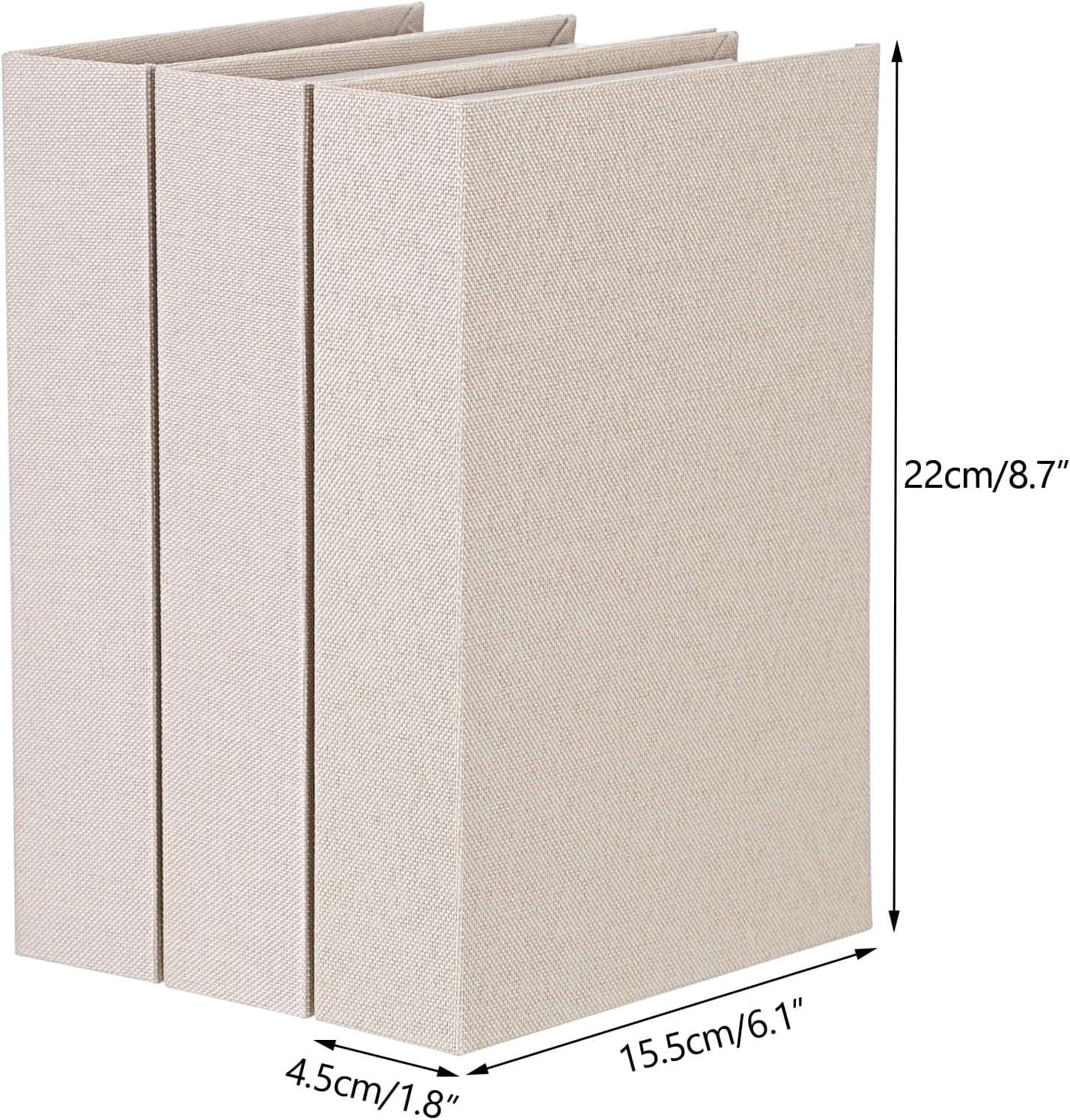 ABPETE 3 Pcs Faux Book Box for Decoration Beige Neutral Linen Photo Storage Boxes Memory Box with Magnetic Lid for Keepsake Home Decor Boxes for Bookshelf Coffee Table
