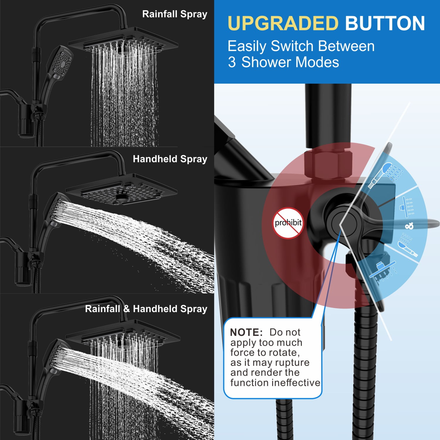 AUKTOPT 5 Spray Settings Filtered Shower Head Combo, High Pressure Handheld & Overhead Shower with Adjustable Height, Replaceable Filter Cartridge, 60" Hose, Matte Black